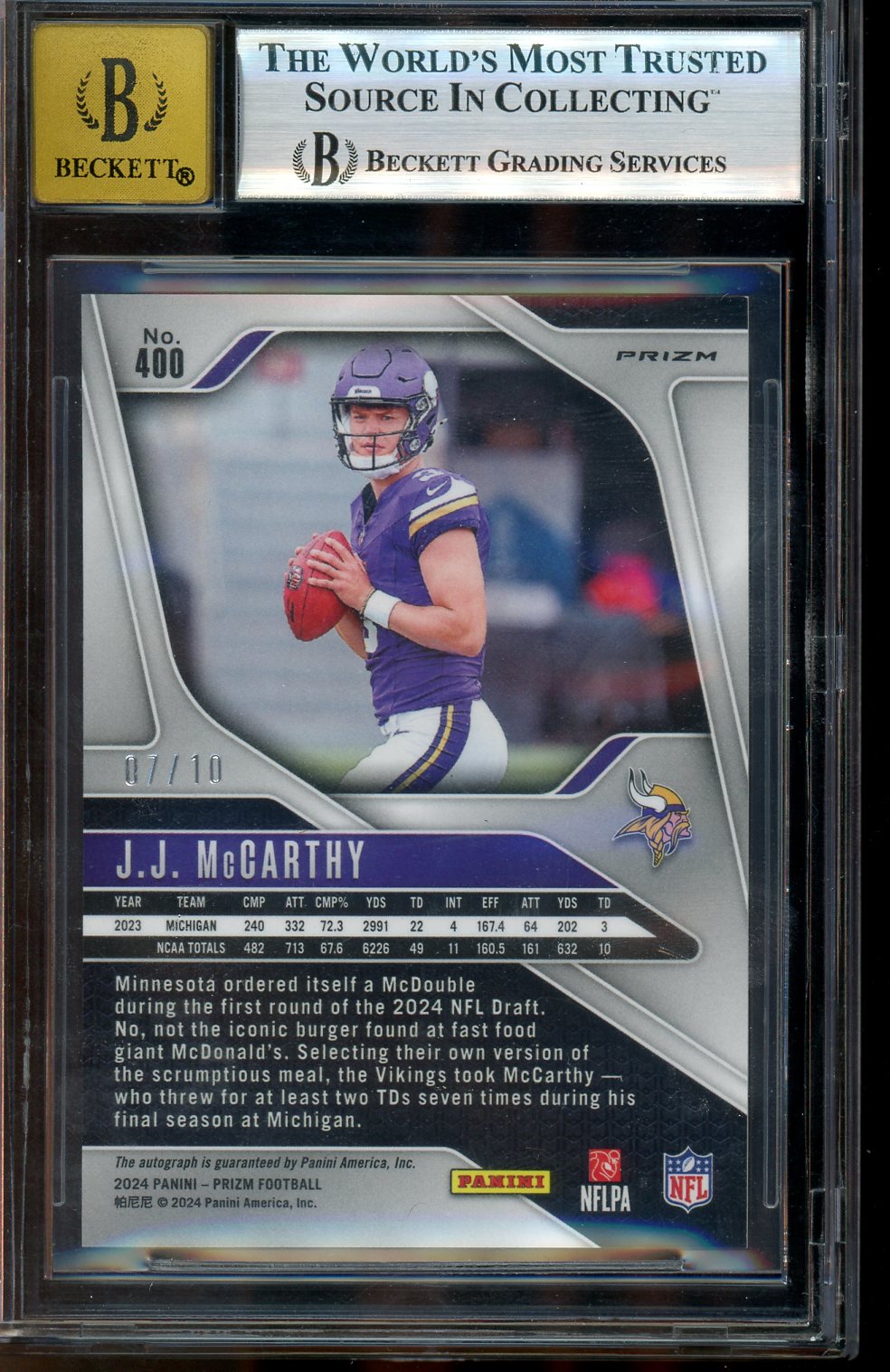 2024 Panini Prizm JJ McCarthy #400 BGS 9 Auto 10