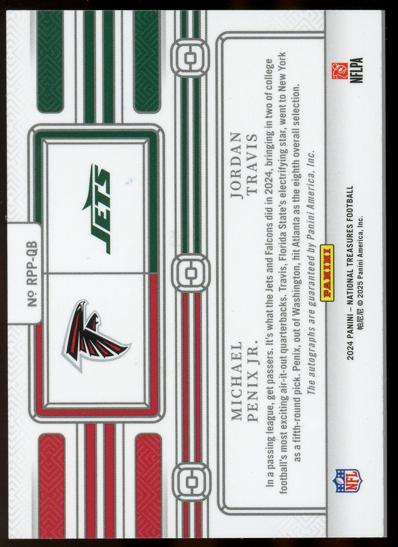2024 National Treasures Prime Pairings Jordan Michael Penix Jr. 1/1 Dual auto