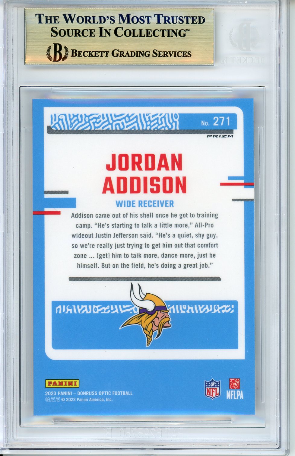 2023 Donruss Optic Jazz Jordan Addison RR #271 BGS 10