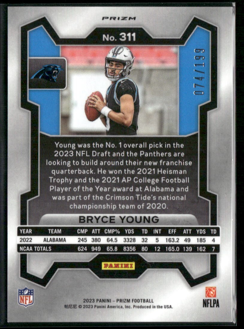 2023 Panini Prizm #311 Bryce Young Blue Wave #/199