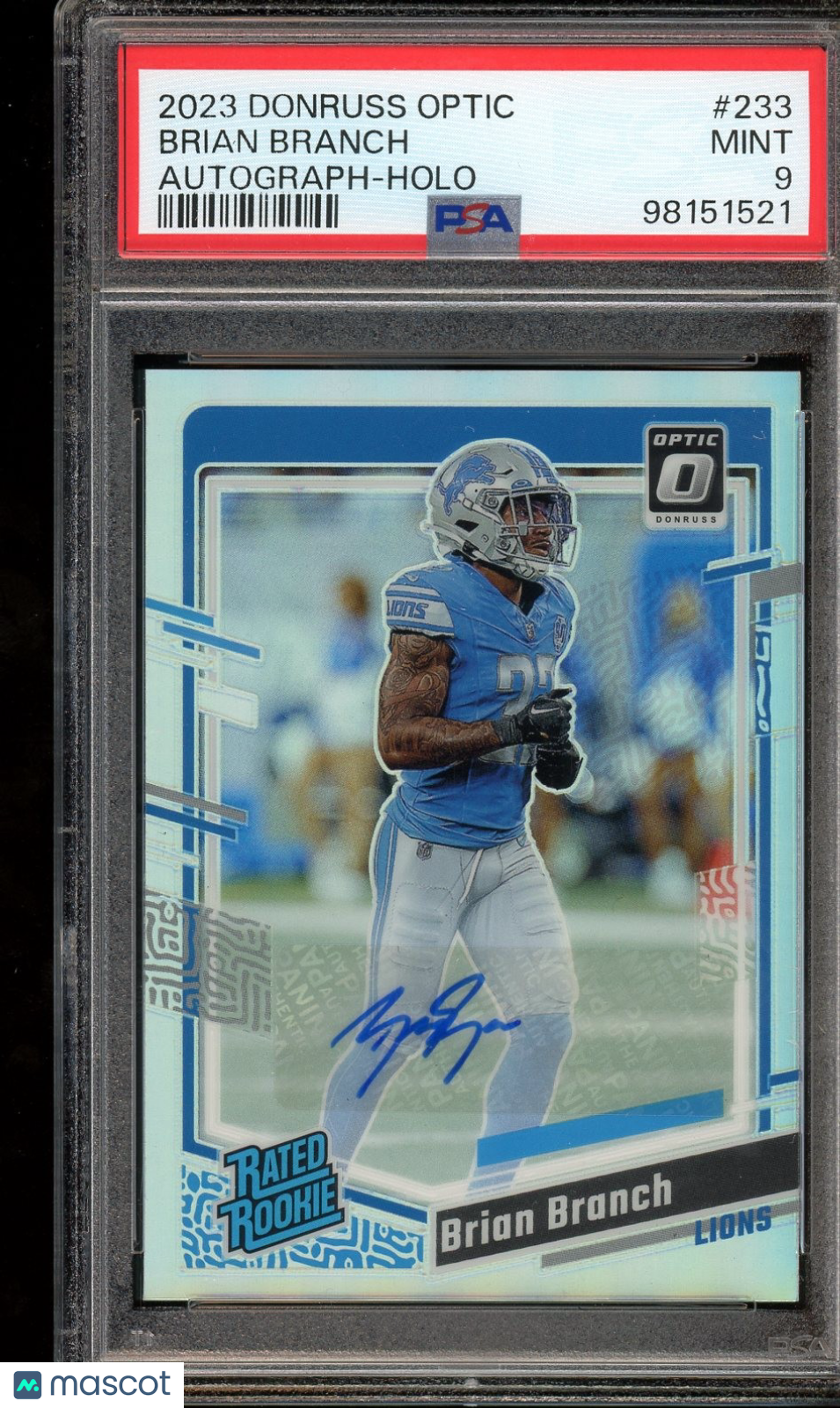 2023 Donruss Optic #233 Brian Branch Rated Rookies Autographs Holo PSA 10 #/150