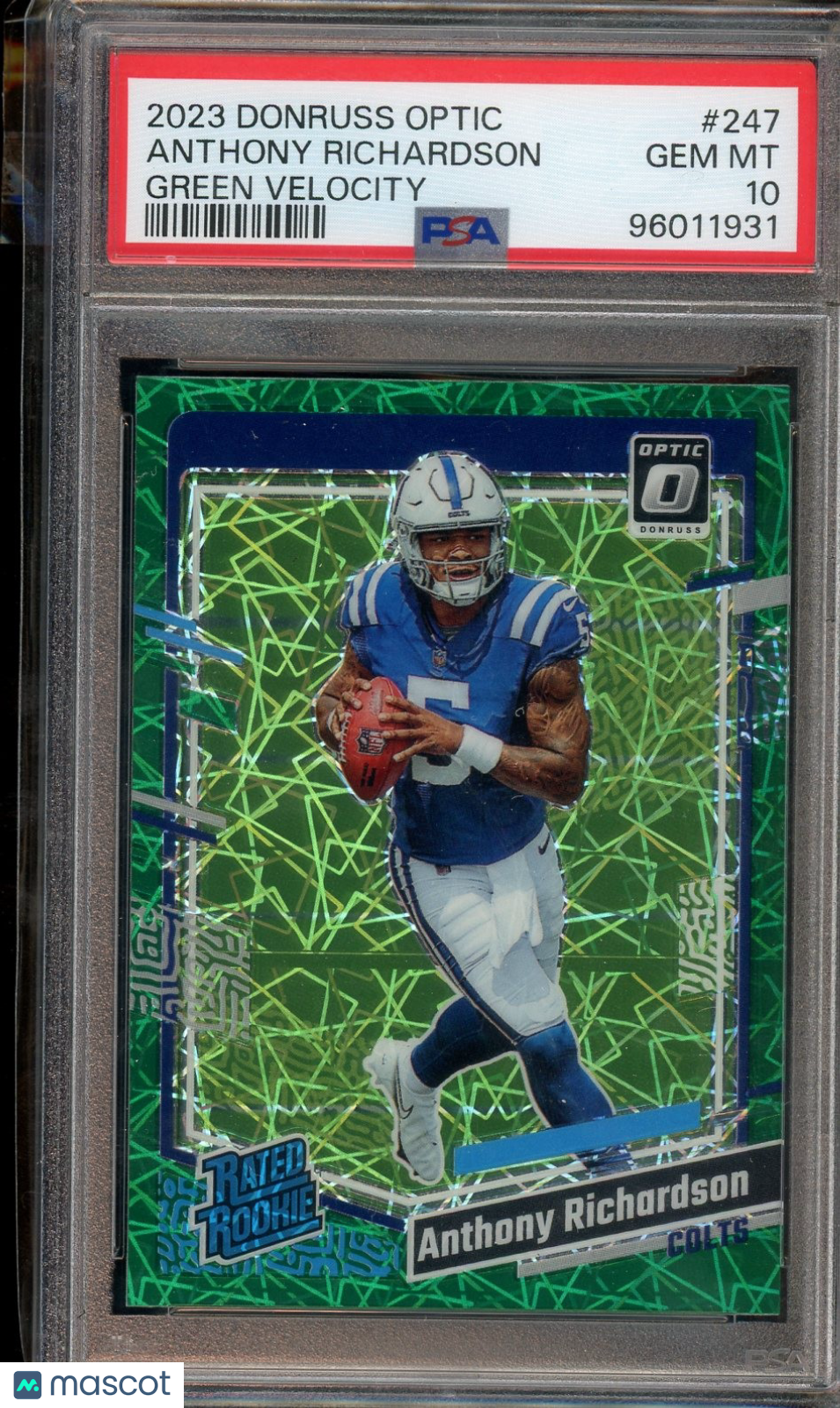 2023 Donruss Optic #247 Anthony Richardson Green Velocity PSA 10