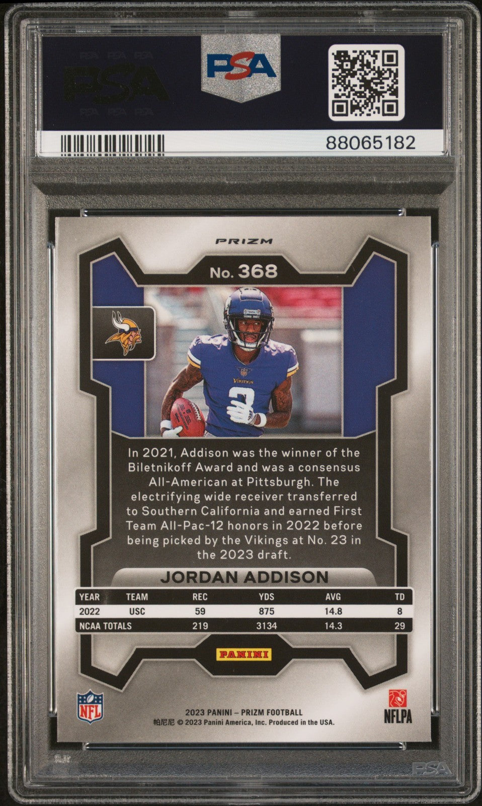 2023 Panini Prizm #368 Jordan Addison Snakeskin Prizm PSA 9