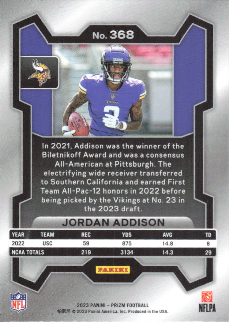 2023 Panini Prizm #368 Jordan Addison Navy Camo PSA 9 #/25