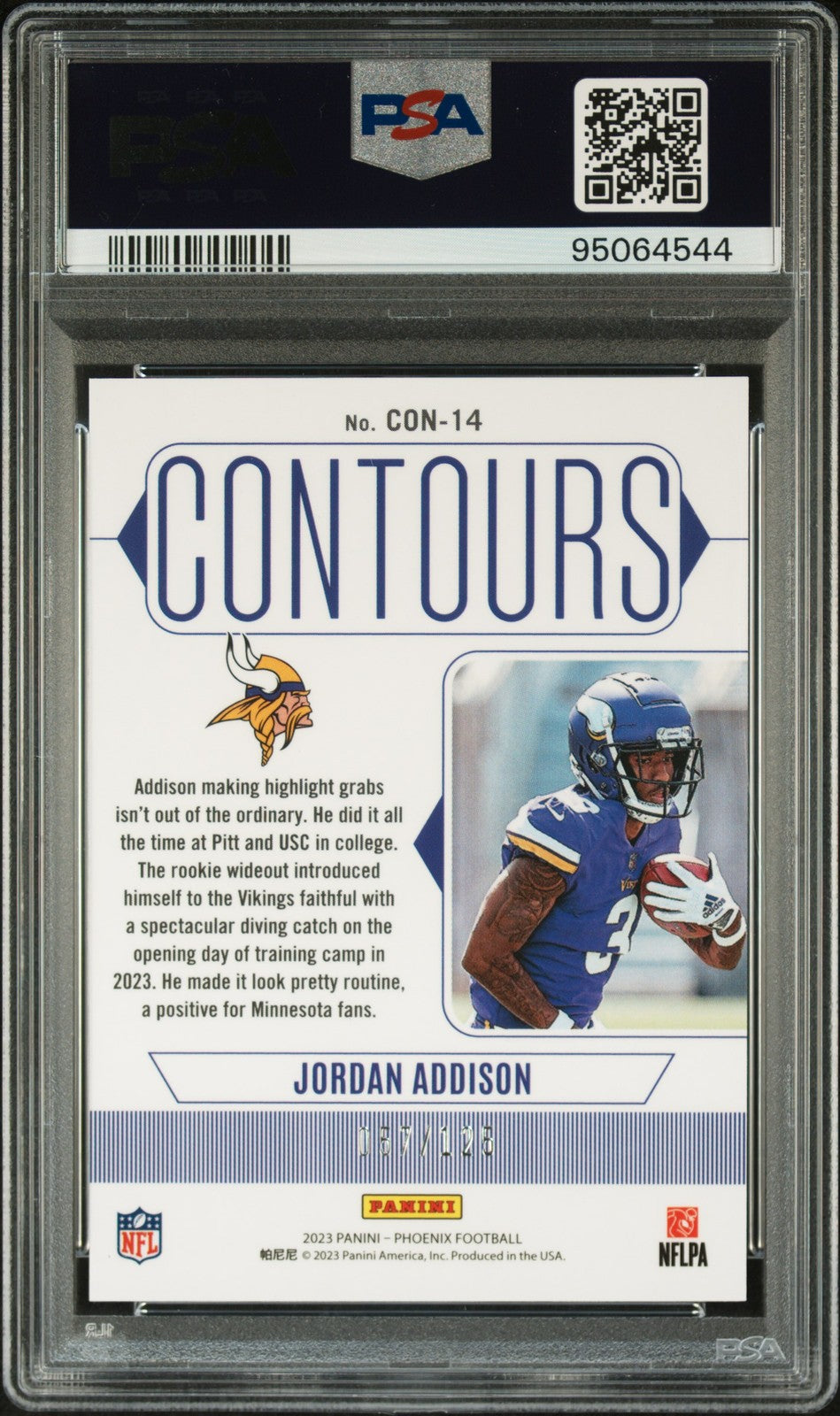 2023 Panini Phoenix Contours #CON14 Jordan Addison Contours-Purple PSA 10