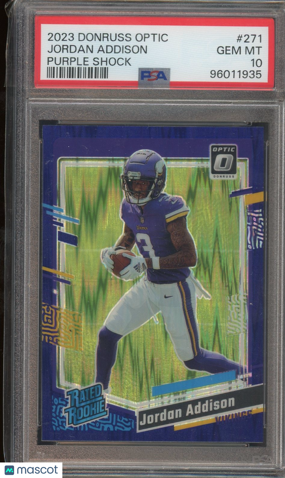 2023 Donruss Optic #271 Jordan Addison Purple Shock PSA 10