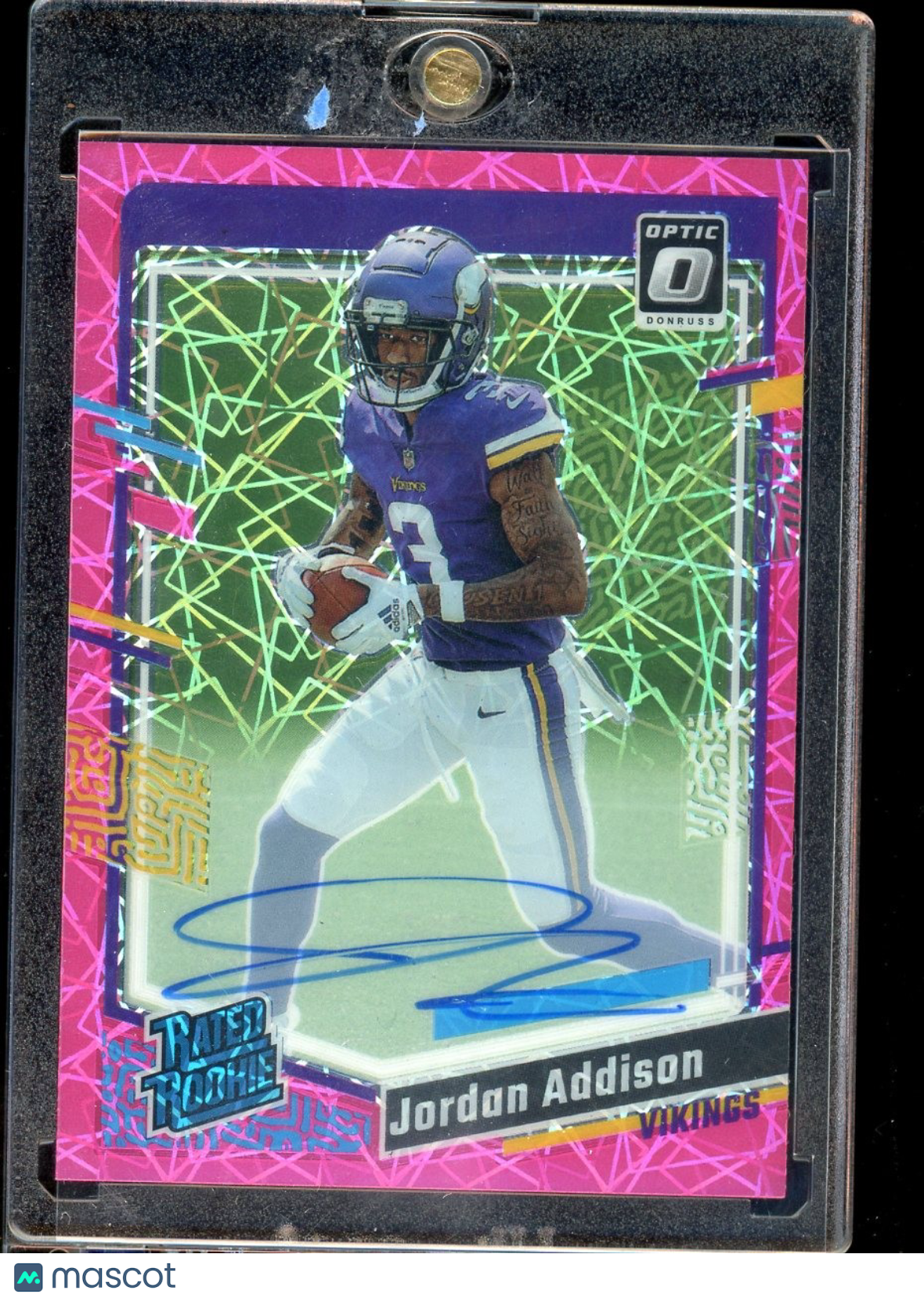 2023 Optic #271 Jordan Addison Rated Rookies RPS Autographs Pink Velocity #/50
