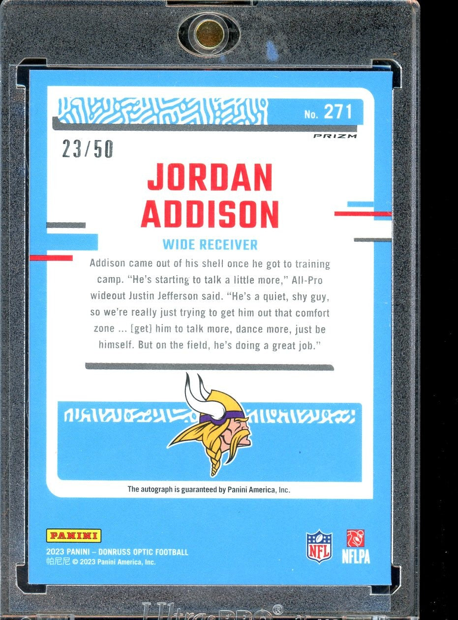 2023 Optic #271 Jordan Addison Rated Rookies RPS Autographs Pink Velocity #/50