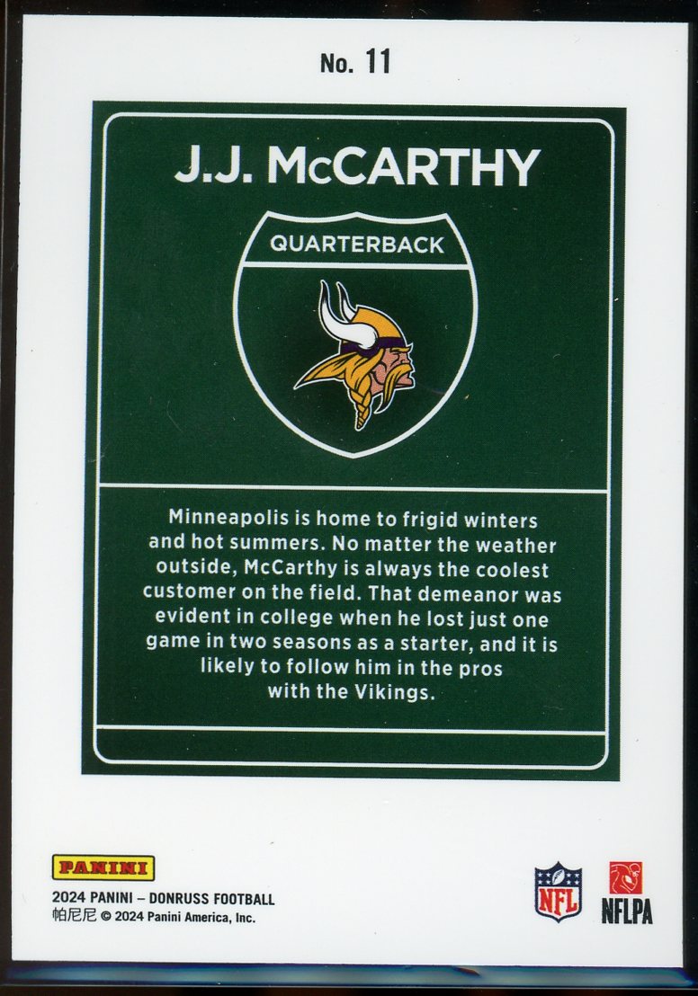 2024 Panini Donruss Downtown J.J. McCarthy #11 RC