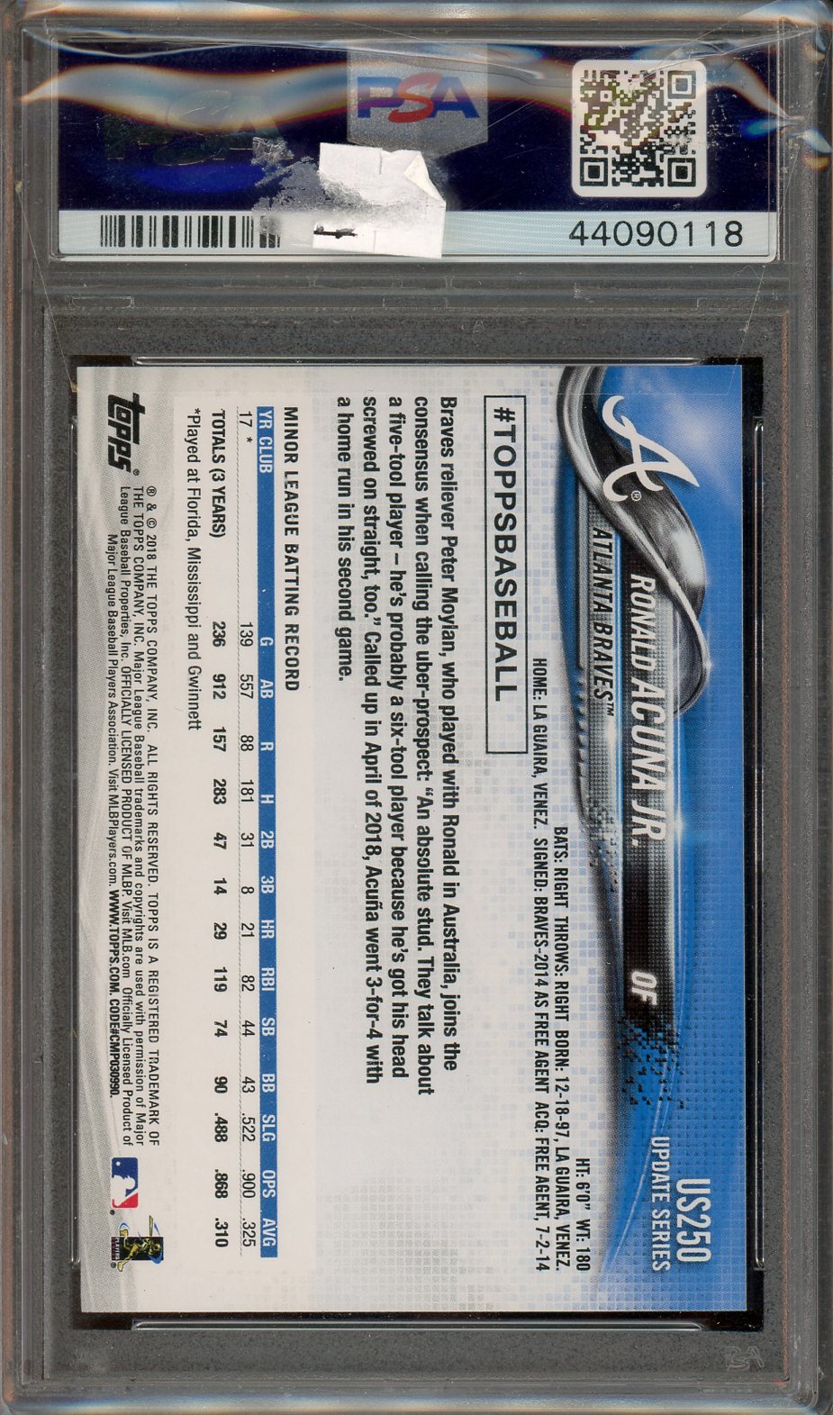 2018 Topps Update Ronald Acuna JR. #US250 PSA 10