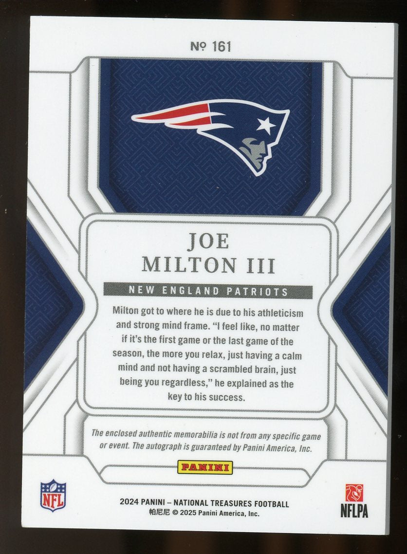 2025 Panini National Treasures RPA Joe Milton III #161 Autograph Patch 05/25 RC