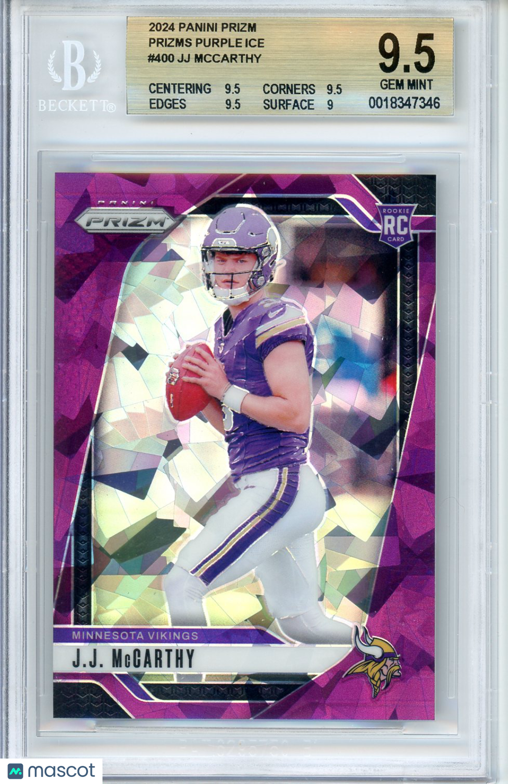 2024 Panini Prizm JJ McCarthy #400 Purple Ice /225 BGS 9.5