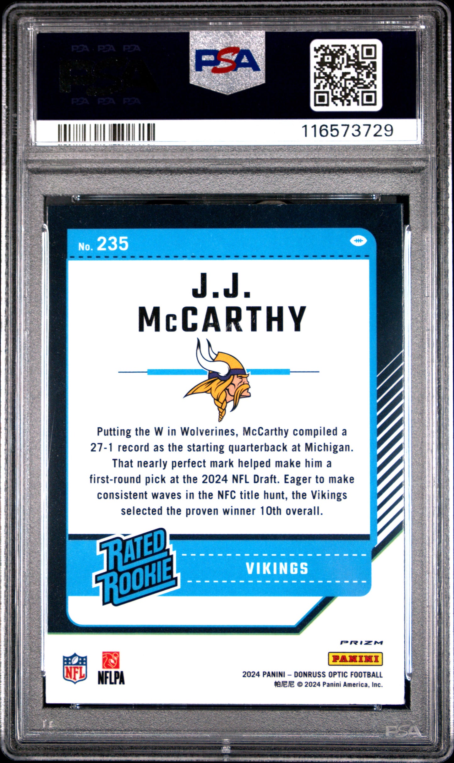 2024 Panini Donruss Optic JJ Mccarthy #235 Jazz PSA 8