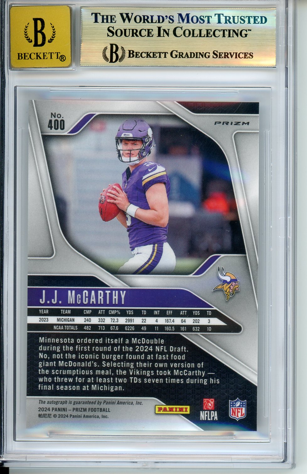 2024 Panini Prizm JJ McCarthy #400 Disco Auto BGS 9.5 Auto 10