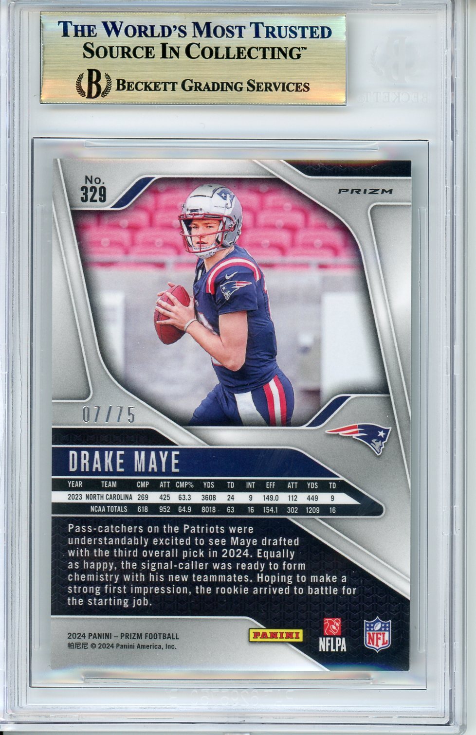 2024 Panini Prizm Drake Maye #329 Green Scope 7/75 BGS 9.5