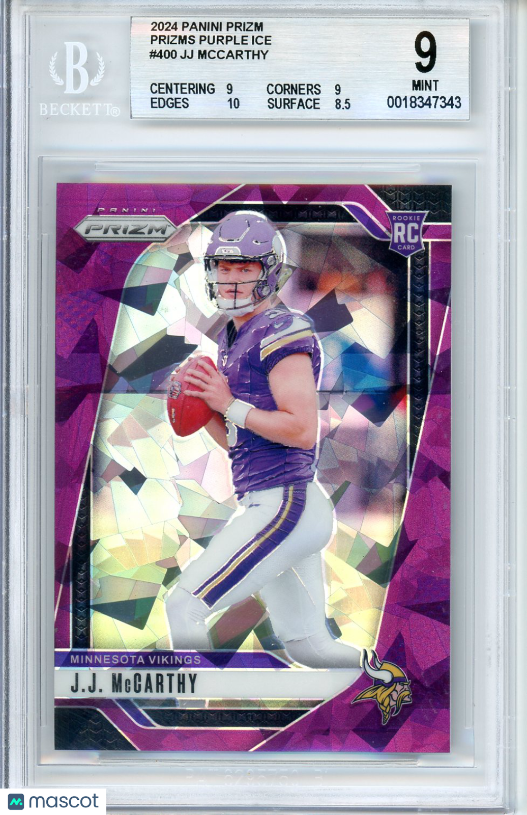 2024 Panini Prizm JJ McCarthy #400 Purple Ice /225 BGS 9