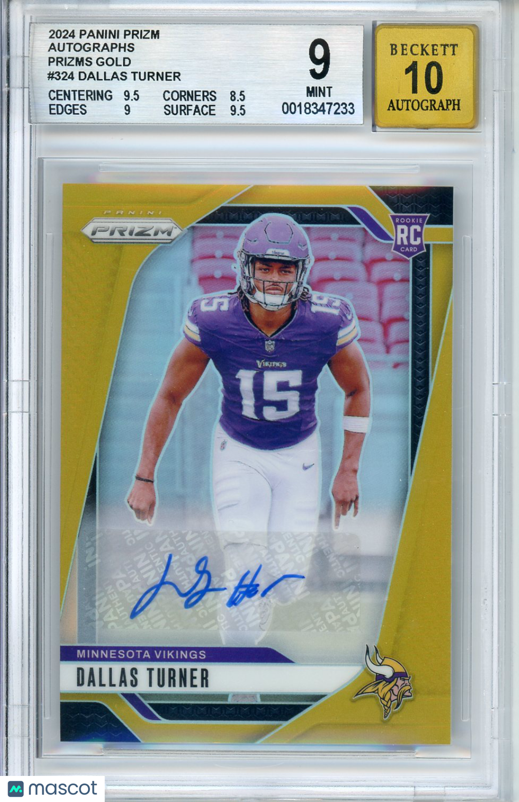 2024 Panini Prizm Dallas Turner #324 9/10 BGS 9 Auto 10