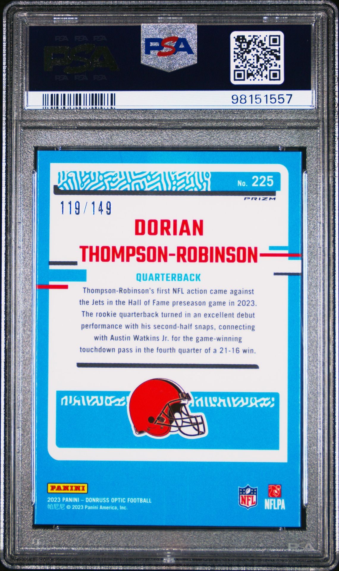 2023 DONRUSS OPTIC 225 DORIAN THOMPSON-ROBINSON FLEX /149 PSA 9
