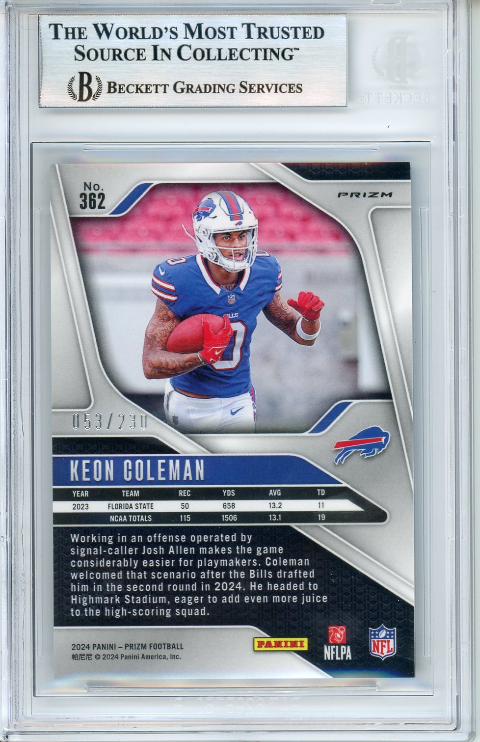 2024 Panini Prizm Keon Coleman #362 Blue Wave /230 BGS 9