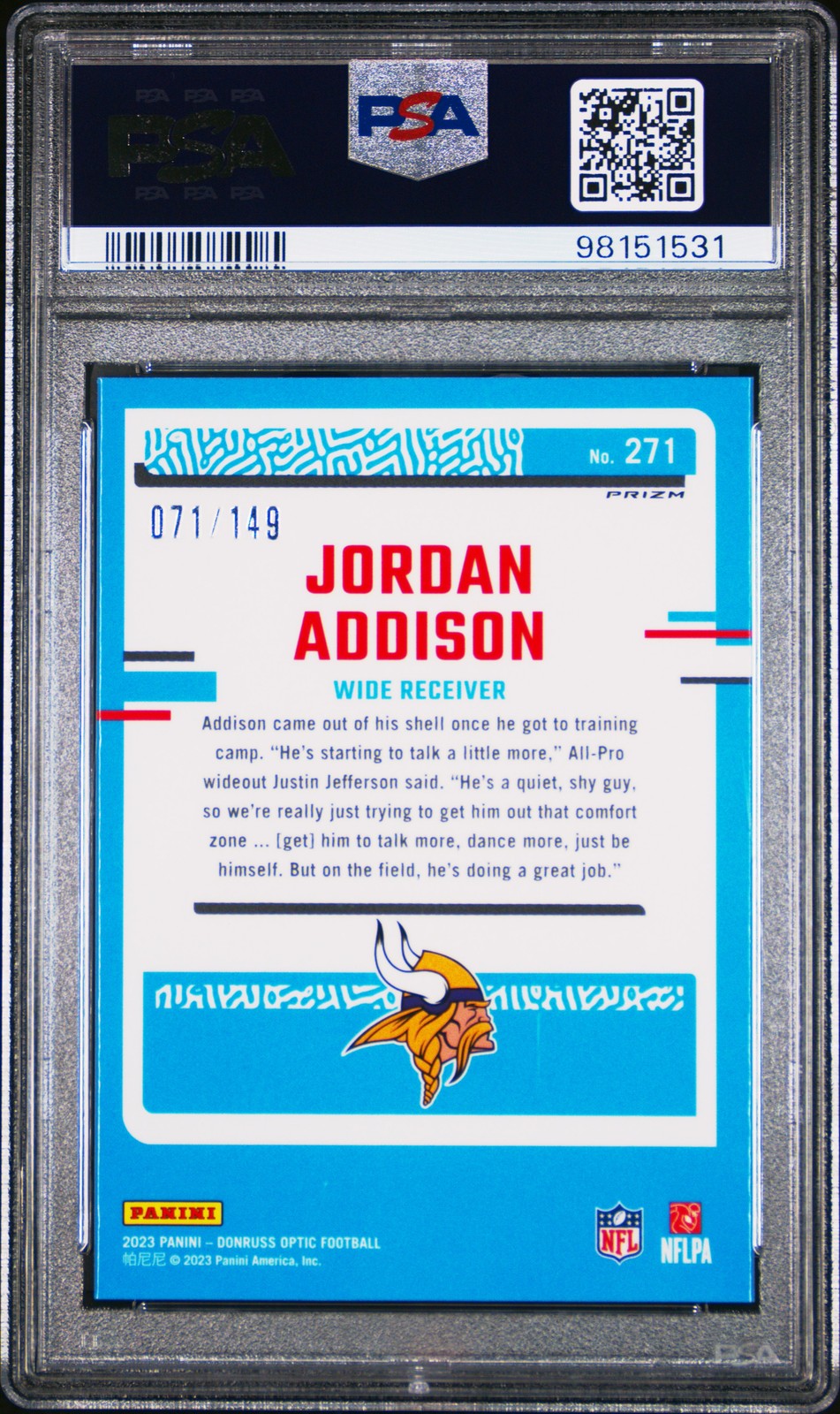 2023 Panini Donruss Optic #271 Jordan Addison Flex PSA 9