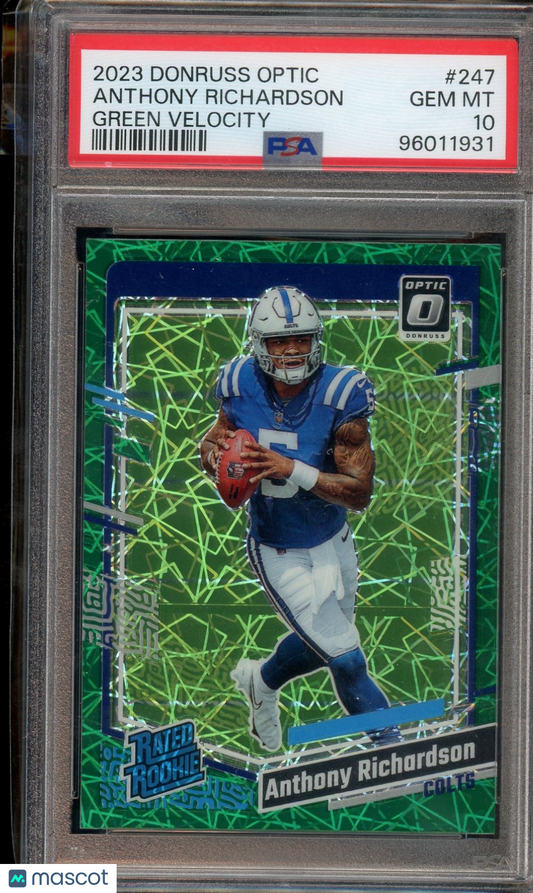 2023 Donruss Optic #247 Anthony Richardson Green Velocity PSA 10