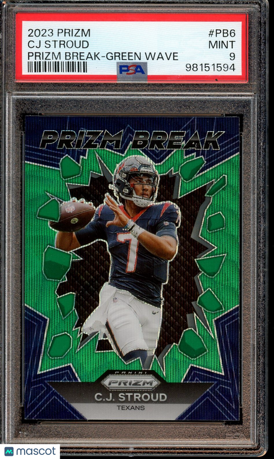 2023 Panini Prizm #PB-6 C.J. Stroud Prizm Break Prizms Green Wave PSA 9