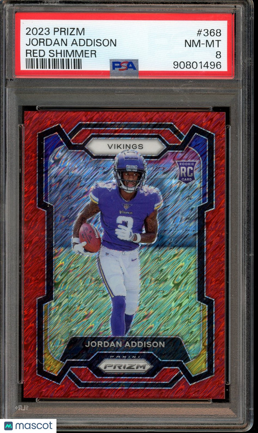 2023 Panini Prizm #368 Jordan Addison Red Shimmer PSA 8 #/35