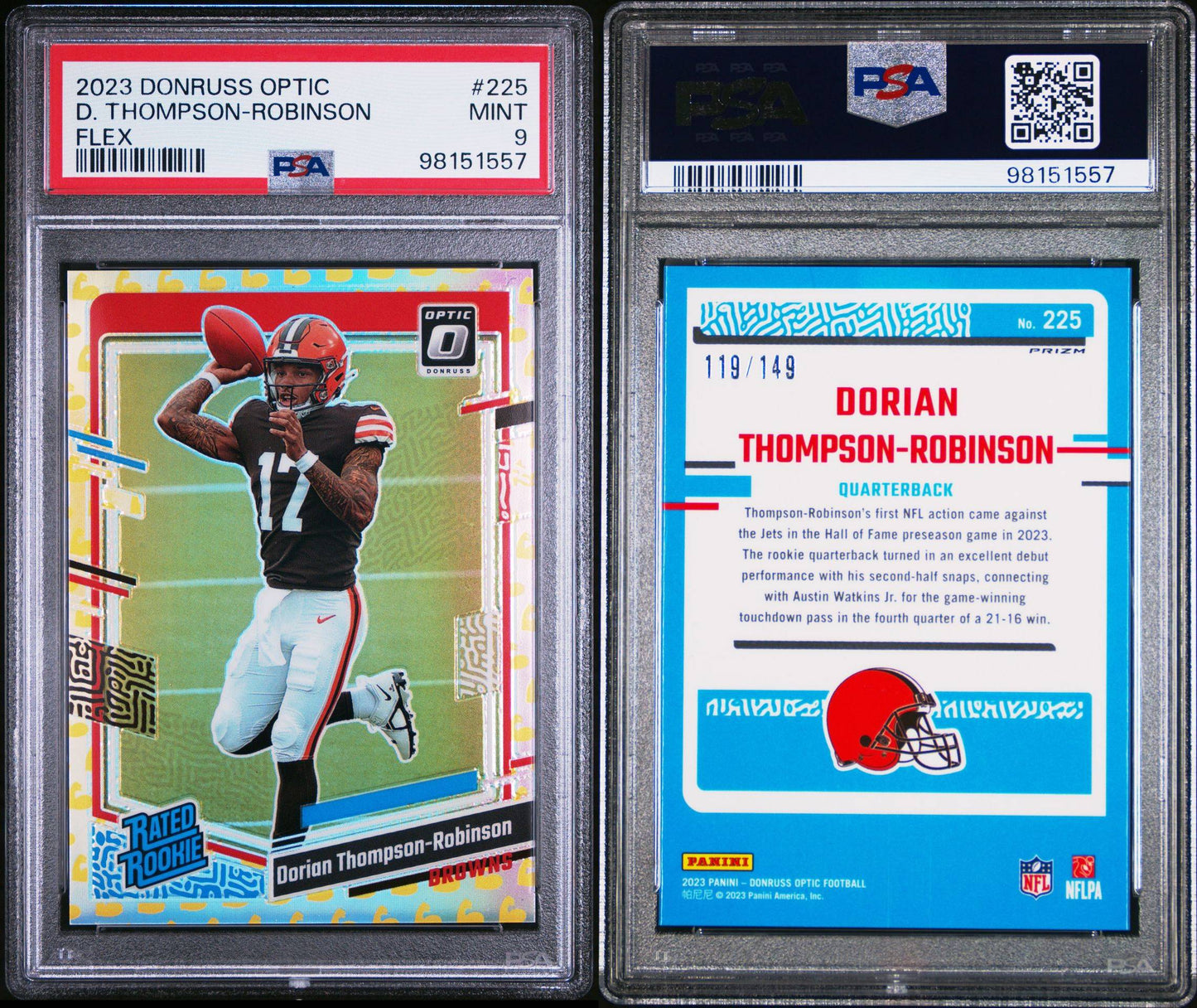 2023 DONRUSS OPTIC 225 DORIAN THOMPSON-ROBINSON FLEX /149 PSA 9