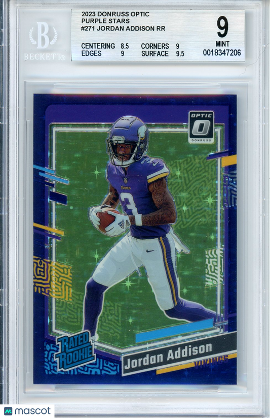 2023 Donruss Optic Purple Stars Jordan Addison RR #271 Purple Stars /15 BGS 9
