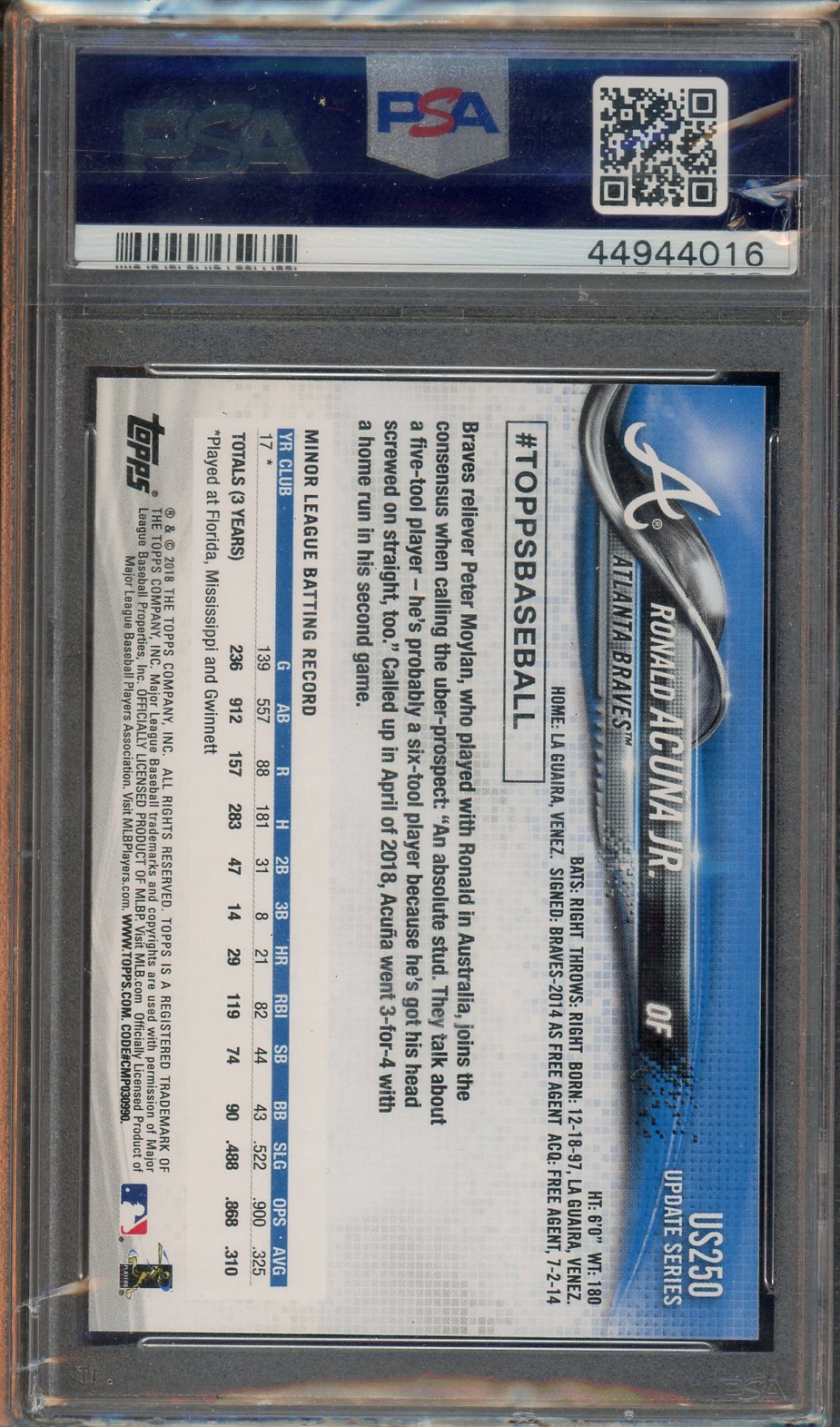 2018 Topps Update Ronald Acuna JR. #US250 PSA 10