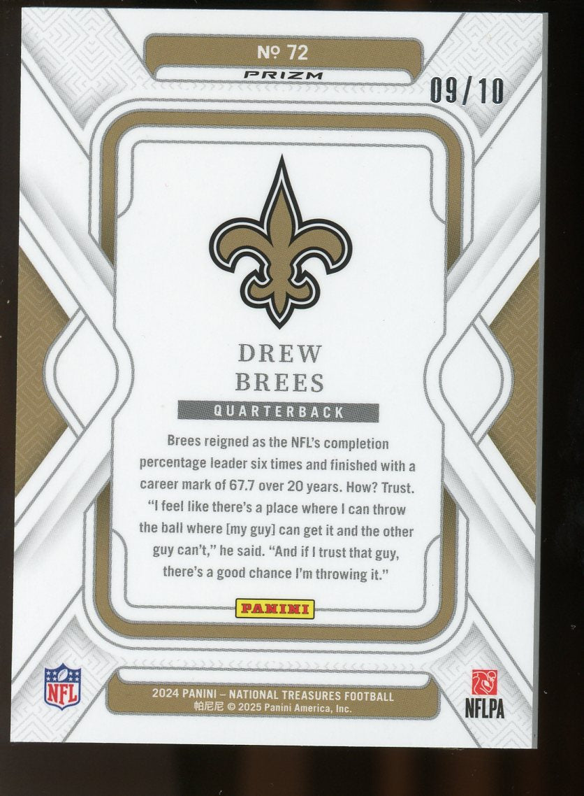 2025 Panini National Treasures Prizm Drew Brees #72 Gold 09/10 Jersey Match