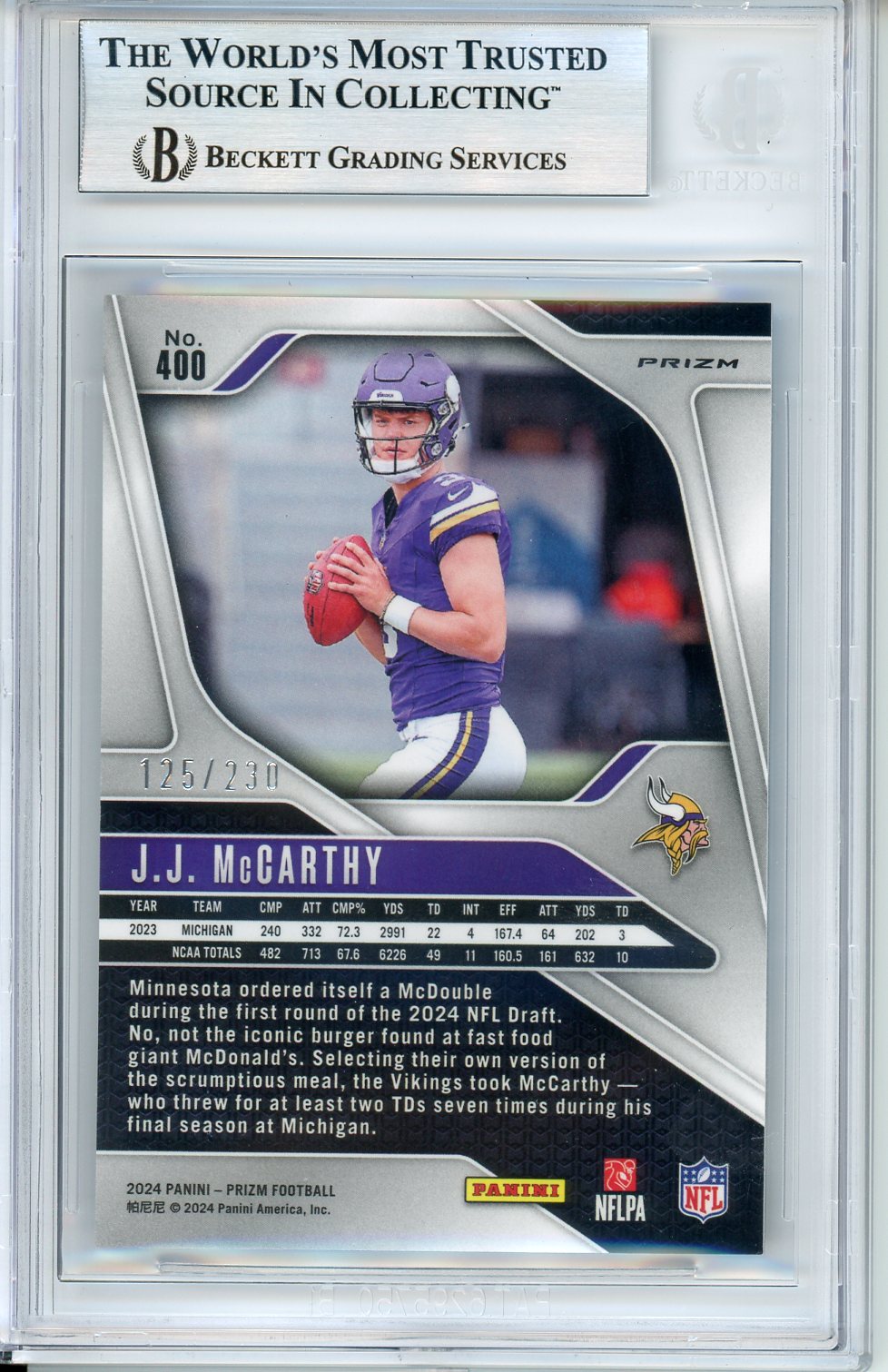 2024 Panini Prizm JJ McCarthy #400 Blue Wave 125/230 BGS 9