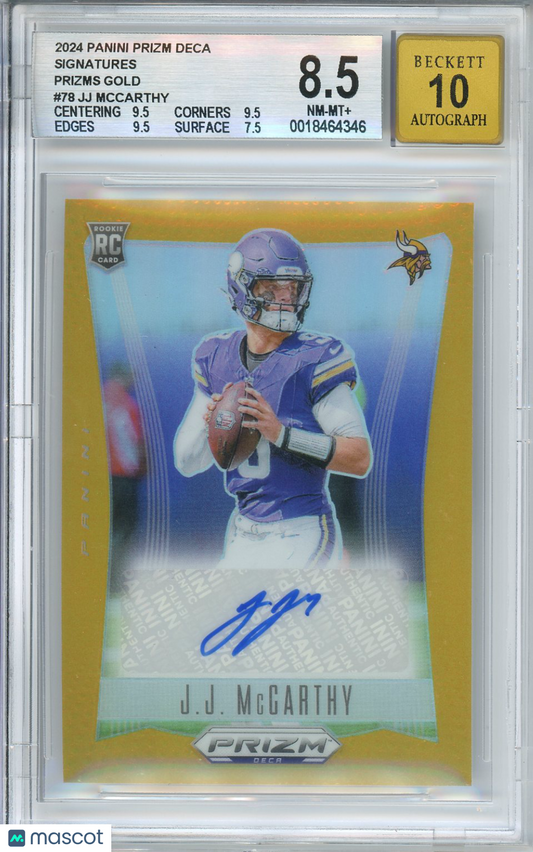 2024 Panini Prizm JJ McCarthy #78 Deca Gold 05/10 BGS 8.5 Auto 10