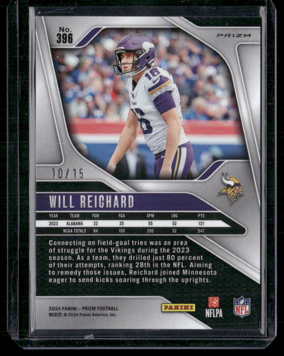 2024 Panini Prizm Football Will Reichard #396 Cherry Blossom RC 10/15
