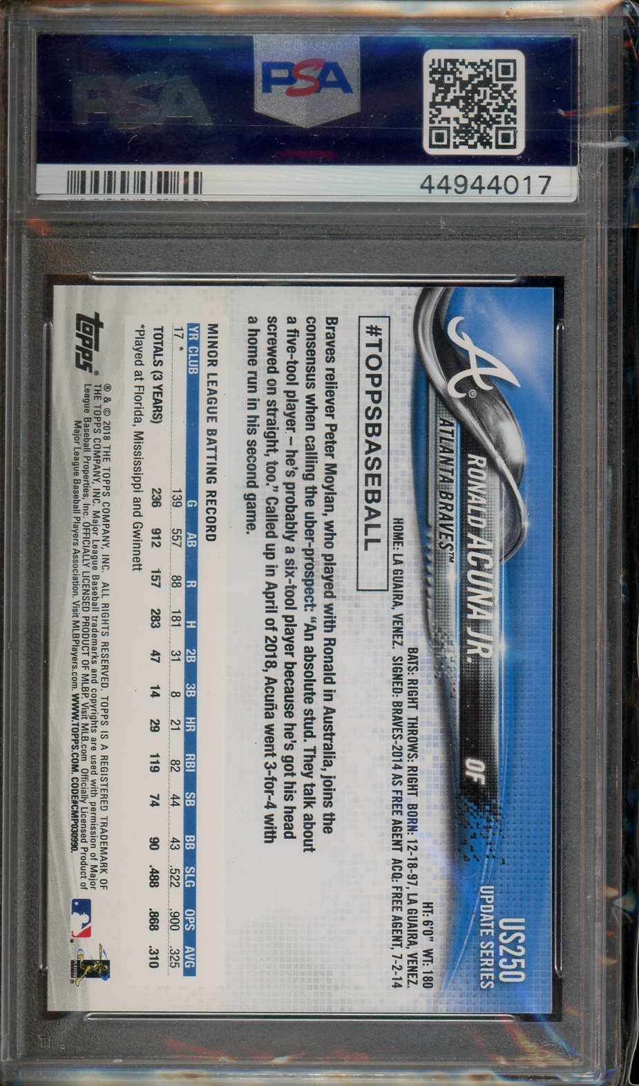 2018 Topps Update Ronald Acuna JR. #US250 PSA 10