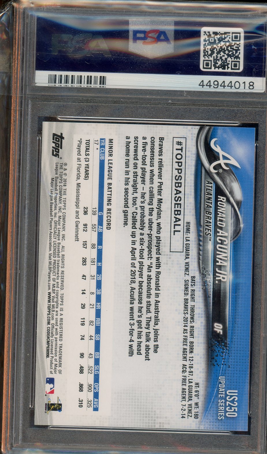 2018 Topps Update Ronald Acuna JR. #US250 PSA 10
