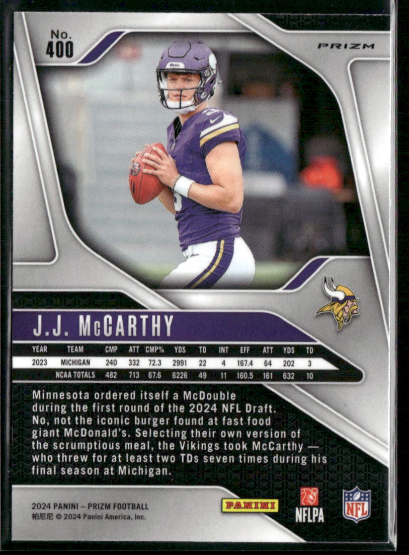 2024 Panini Prizm Football J.J. McCarthy #400 Snakeskin RC