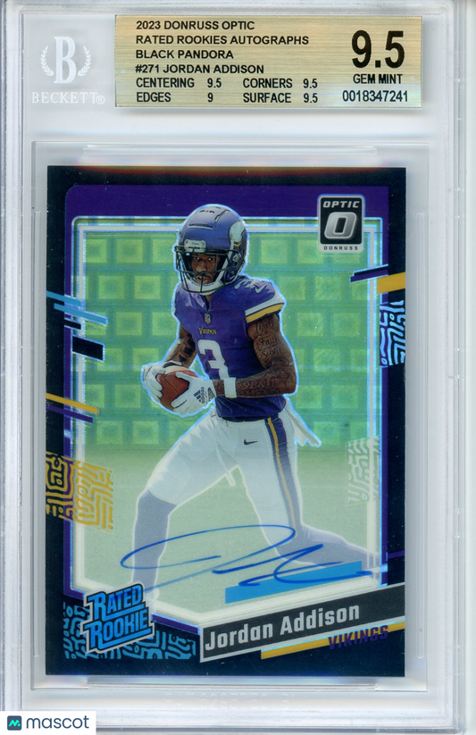 2023 Optic Rookies Autograph Black Pandora Jordan Addison #271 BGS 9.5 Auto 9