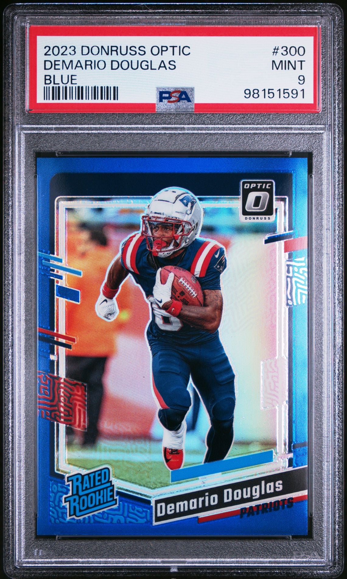 2023 DONRUSS OPTIC 300 DEMARIO DOUGLAS BLUE /199 PSA 9