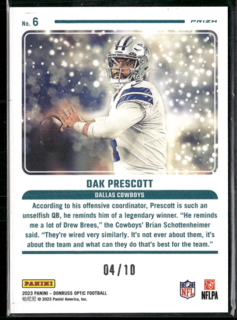 2023 Panini Donruss Optic Prizm Mythical Dak Prescott #6 Gold 04/10