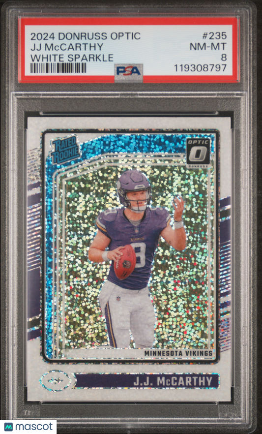 2024 Panini Donruss Optic JJ Mccarthy #235 White Sparkle PSA 8