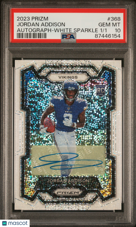 2023 Panini Prizm Jordan Addison #368 Autograph White Sparkle 1/1 PSA 10